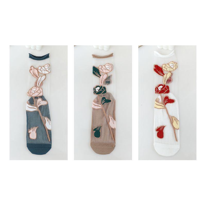 1/3/5/10 пар прозрачных нейлоновых длинных носков, женские летние ультратонкие дышащие шелковые носки с кристаллами, милые кружевные носки с вышивкой и цветочным узором