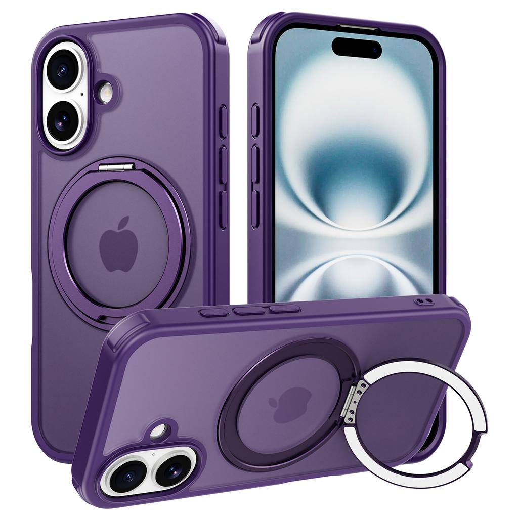 For iPhone 16 Case Compatible with MagSafe Ring Kickstand TPU+PC Back Cover