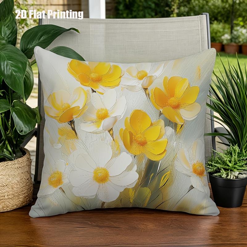 Yellow White Floral Throw Pillow Cover Watercolor Poppy Decorative Pillow Case For Spring Home