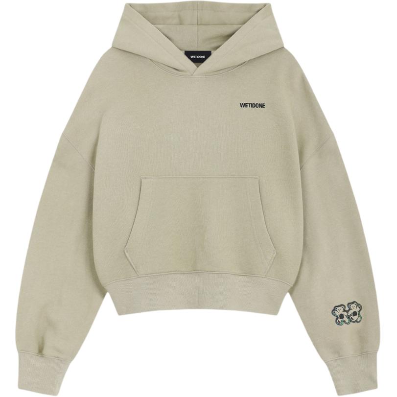 We11done FW24 Printed Pattern Hooded Drop Shoulder Long Sleeve Sweatshirt Unisex sweatshirt Khaki WD-TH0-25-841-U-KK