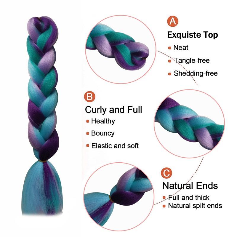 24Inch Synthetic Long Braid Hair Extension Jumbo Hair Ombre Multiple Rainbow Color Mixing Crochet Hair for Women