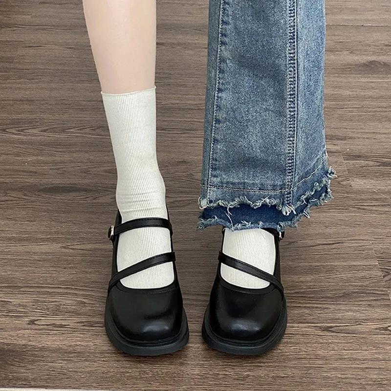 Женские мокасины в стиле ретро, черные туфли Мэри Джейн, женские туфли на толстом каблуке с пряжкой на ремне, туфли в стиле Лолиты в стиле колледжа, туфли-лодочки в стиле косплея JK Uniform
