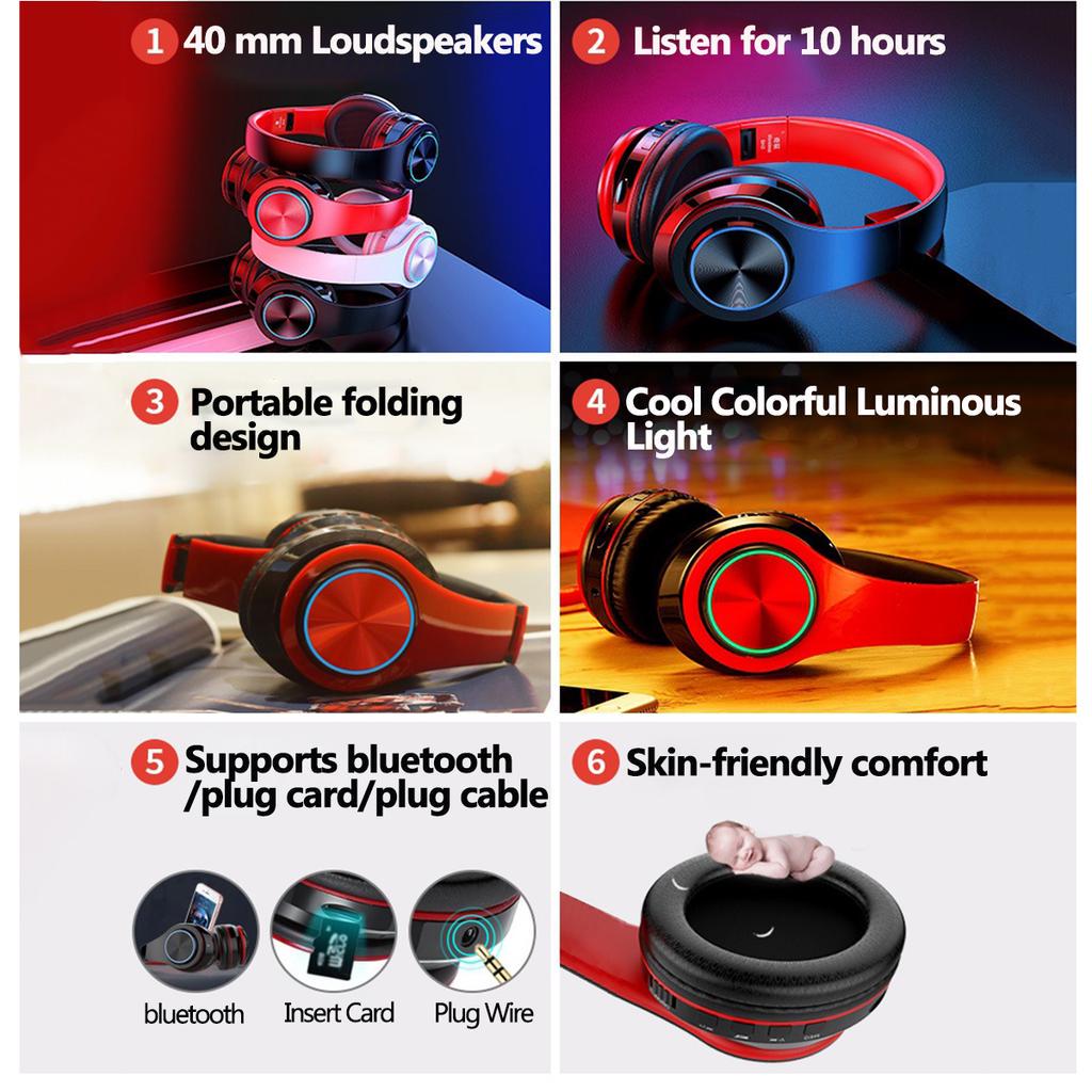 40 мм громкоговорители со светодиодной подсветкой Bluetooth 5.0 гарнитура наушники ледяная трещина микрофон игровые наушники