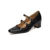 Fashion 2025 Fashion Women Pumps Shoes Chunky High Heels Leather Mary Jane Vintage Summer Round Toe Shoes Spring Woman Black Size 34-40