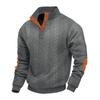 Mens Fall Winter Heavyweight Textured Stand Collar Henley Sweatshirt Trendy Patch Detail Loose Fit