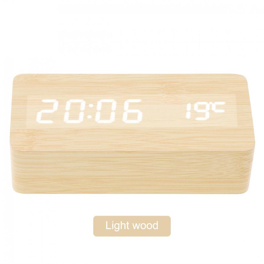 Светодиодный деревянный будильник, голосовое управление, время, дата, температура, цифровые прямоугольные настольные часы