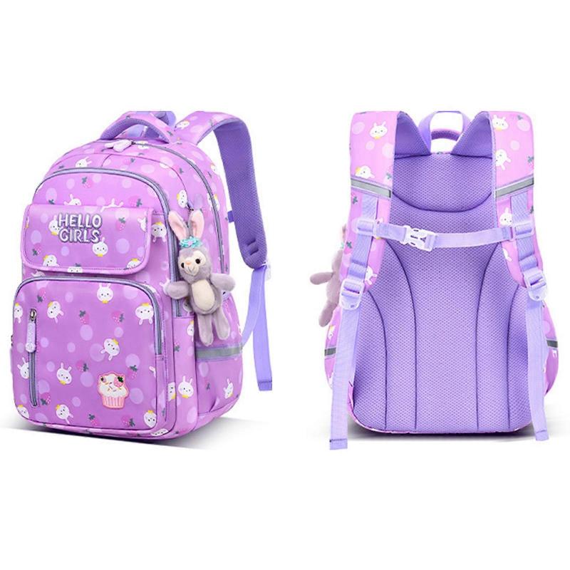 2023 Kid Bag School Bag Girls Schoolbag Splashproof Backpack Cute Cartoon Shoulder Bag Elementary Daypack School Supply  Purple