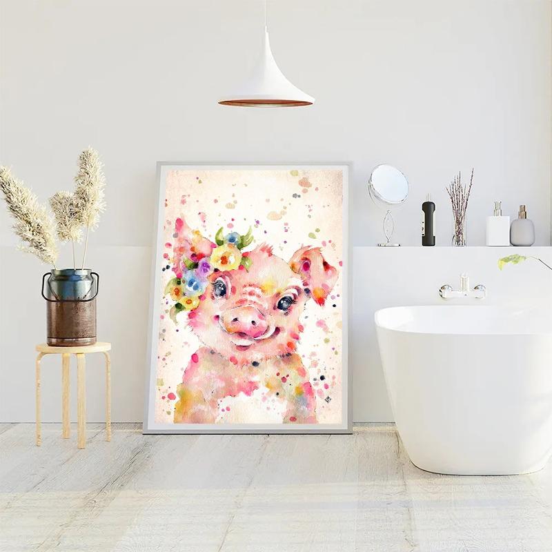 Lovely Pink Pig Canvas Poster Cute Baby Animal Wall Art Picture for Living Room Bedroom Playroom Club Bar Modern Home Decor Gift