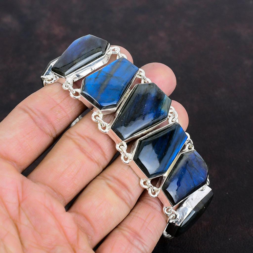 Браслет из лабрадорита браслет из натурального камня браслет из стерлингового серебра 925 пробы регулируемый браслет-цепочка уникальные украшения браслет ручной работы свадебные подарки