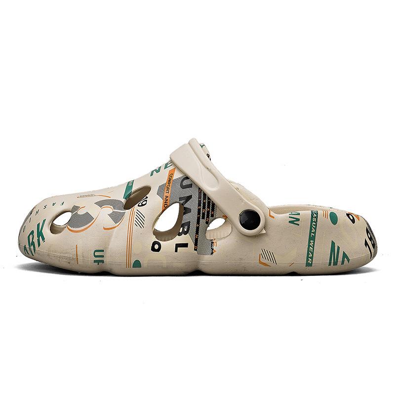 Летние новые мужские туфли 2024 года, подростки носят пляжную обувь, один ботинок и двое носят большие классные тапочки на толстой подошве