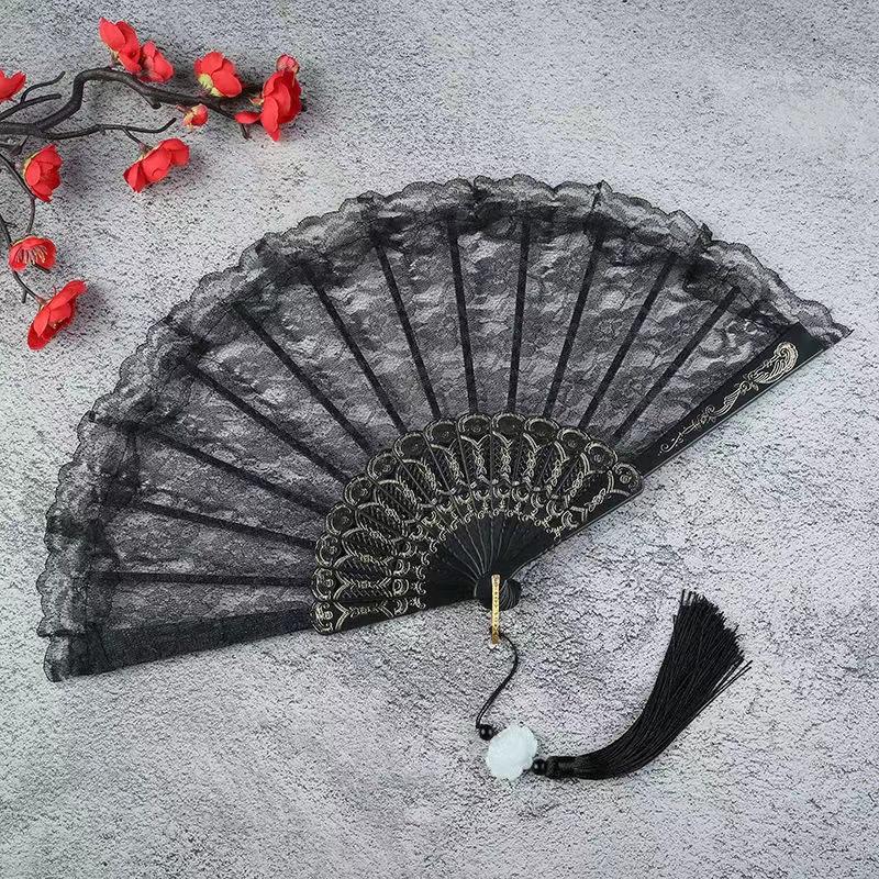 Retro Sexy Lace Fan Summer Dance Performance Pography Po Props Portable Folding Hand Fan Decorative Fan Chinese Dance Fan