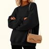 Women's Fashion Long Sleeve Solid Color Round Neck Loose Pullover Sweater Top