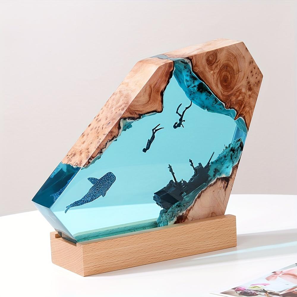 8-дюймовый светильник из смолы Ocean Wood - многофункциональный ночник, регулируемое свечение, подходит для гостиной, спальни или офиса, прикроватная тумбочка в спальне