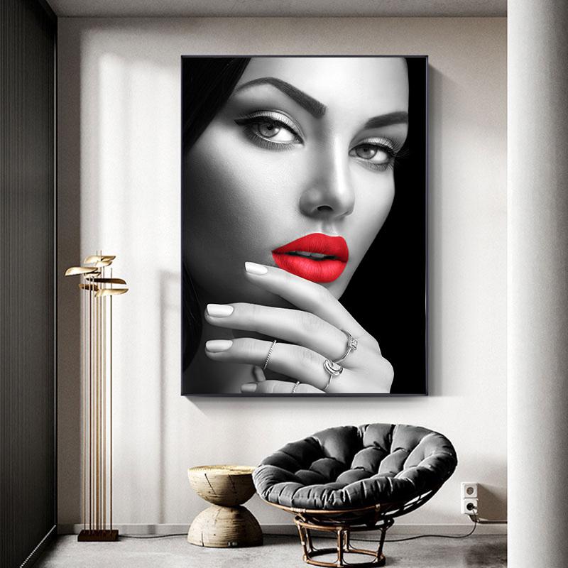 Красные губы женщина холст картины постеры и печать настенная живопись картина для гостиной домашний декор