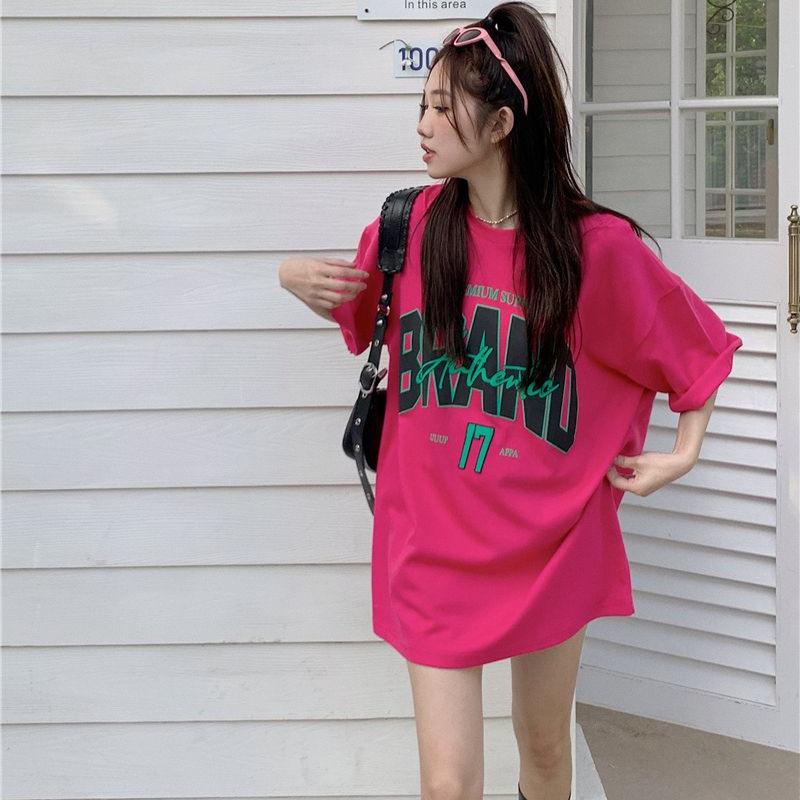 2025 летняя повседневная футболка большого размера из чистого хлопка с коротким рукавом Футболки женские harajuku с принтом букв y2k топы хип-хоп уличная одежда