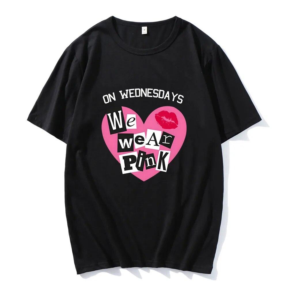 MeanGirls On Wednesday We Wear Pink T-shirts Short Sleeve Soft Cotton Tee-shirt Casual Spring Women/Men Tshirt Graphic Print Tee