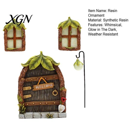 Waterproof Tree Trunk Decor 1 Set Fairy Door Windows And Lamp, Garden Accessories, Miniature Outdoor House Glow in The Dark Gnome for Yard Decoration