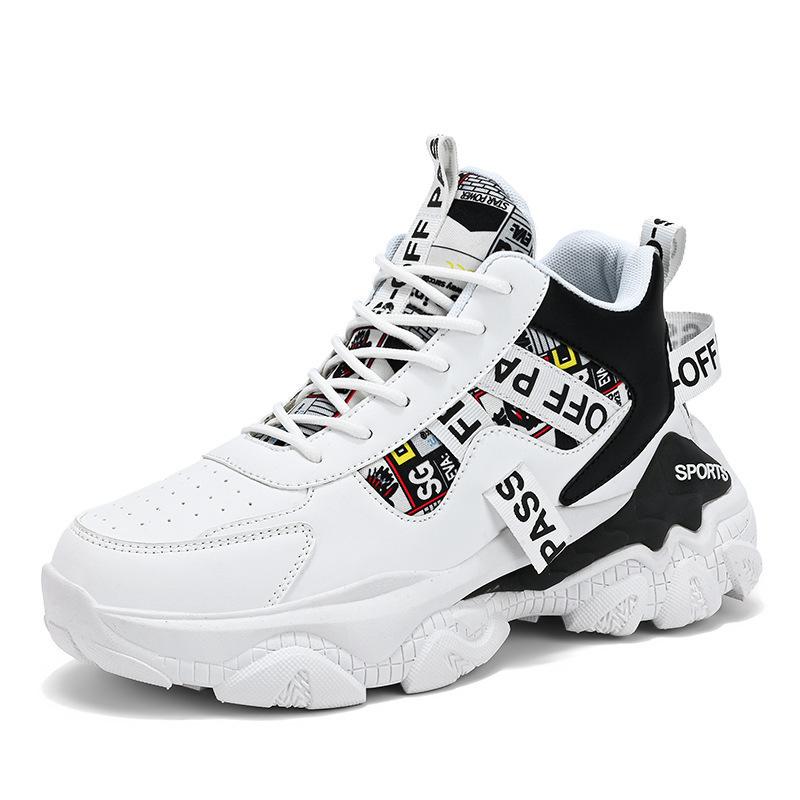 Высокие мужские туфли модный бренд осень молодежный спорт бег повседневный кожа поверхность водонепроницаемый студент интернет знаменитость платформа папы обувь