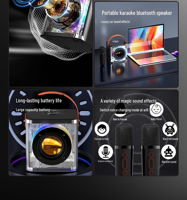 Bluetooth-динамик с высококачественным звуком, портативным микрофоном и светодиодной подсветкой для танцевальных вечеринок
