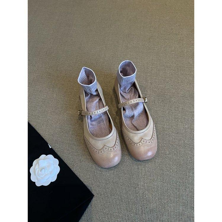 French Temperament Square Head Single Shoes Women's Summer 2025 New Retro One-word Belt Mary Jane Shoes Flat Grandma Shoes