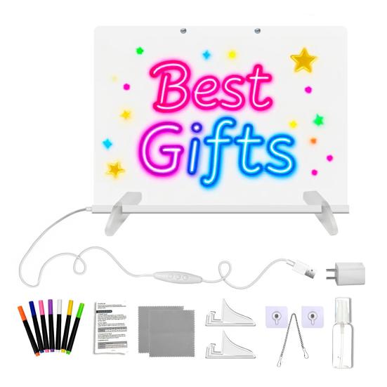 Детская светодиодная доска для рисования со подставкой, маркерами, салфеткой для стирания, USB-зарядкой, светящаяся акриловая доска для сухого стирания, офисная, школьная, домашняя доска для заметок с подсветкой для рисования дудлов