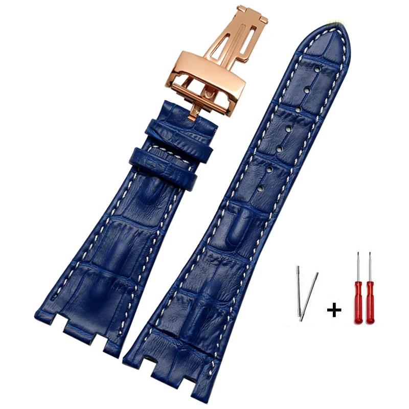 Genuine Leather Folding Buckle 28mm Watchband for AP 15703 26470SO Royal Oak Offshore Men's Sports Watch Strap