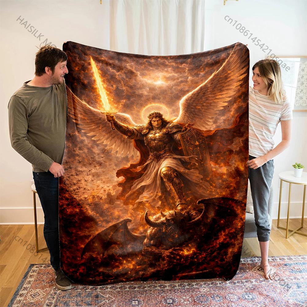 1PC Angel with sword defeating demon Print Blanket Warm Soft Fluffy Kids Adult Sofa Bed Throw Blanket Outdoor Travel Camping RV