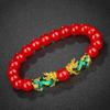 Vietnamese Sand Gold Color-Changing Pixiu Leather Bracelet with Obsidian Six Character Mantra - Unisex Douyin Style.