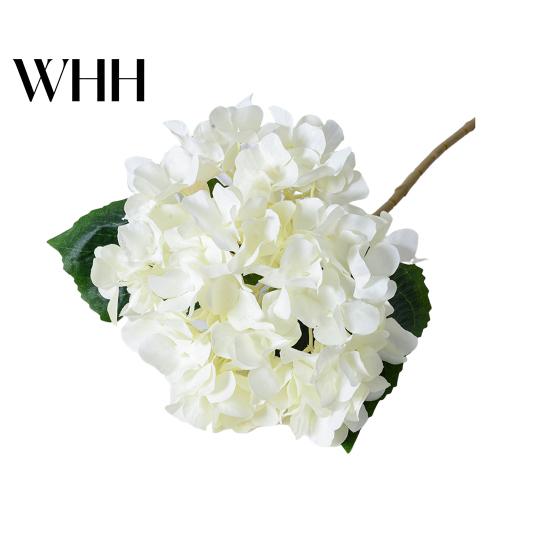 Artificial Hydrangea with Green Leaves Stem Realistic Fake Flower Wedding Decorative Flowers Home Office Table Centerpiece Faux Floral Branch