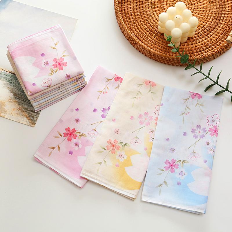 3Pcs/Pack Wedding Party Women Handkerchiefs Japanese Style Hand Towel Bandannas Cherry Blossom Ladies' 43x43CM Cotton