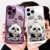 Purple Metallic Paint Tempered Glass Phone Case for Iphone 14 13 12 11 Pro Max X XS XR 7 8 Plus 2020 SE Cute Panda with Milk Tea