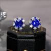 Lulu Tong Royal Blue Sapphire Round Cut Stud Earrings In 925 Sterling Silver, 2022 Niche Design.