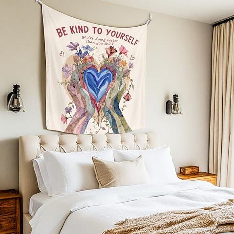 Gentle Treatment for Yourself Love Flower Tapestry Self Love Healing Slogan Wall Hanging Bedroom Dormitory Home Decor