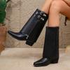 2024 New Round Toe Women's Mid-calf Casual Fashion Boots Fashion Solid Color Buckle Side Zipper Winter Long Women's Boots