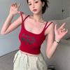 Red Sleeveless Short Suspender Vest for Women Ins Summer New Style Ins Slim Print Sweet and Cool Hot Girl with Inner Top Outside Wear