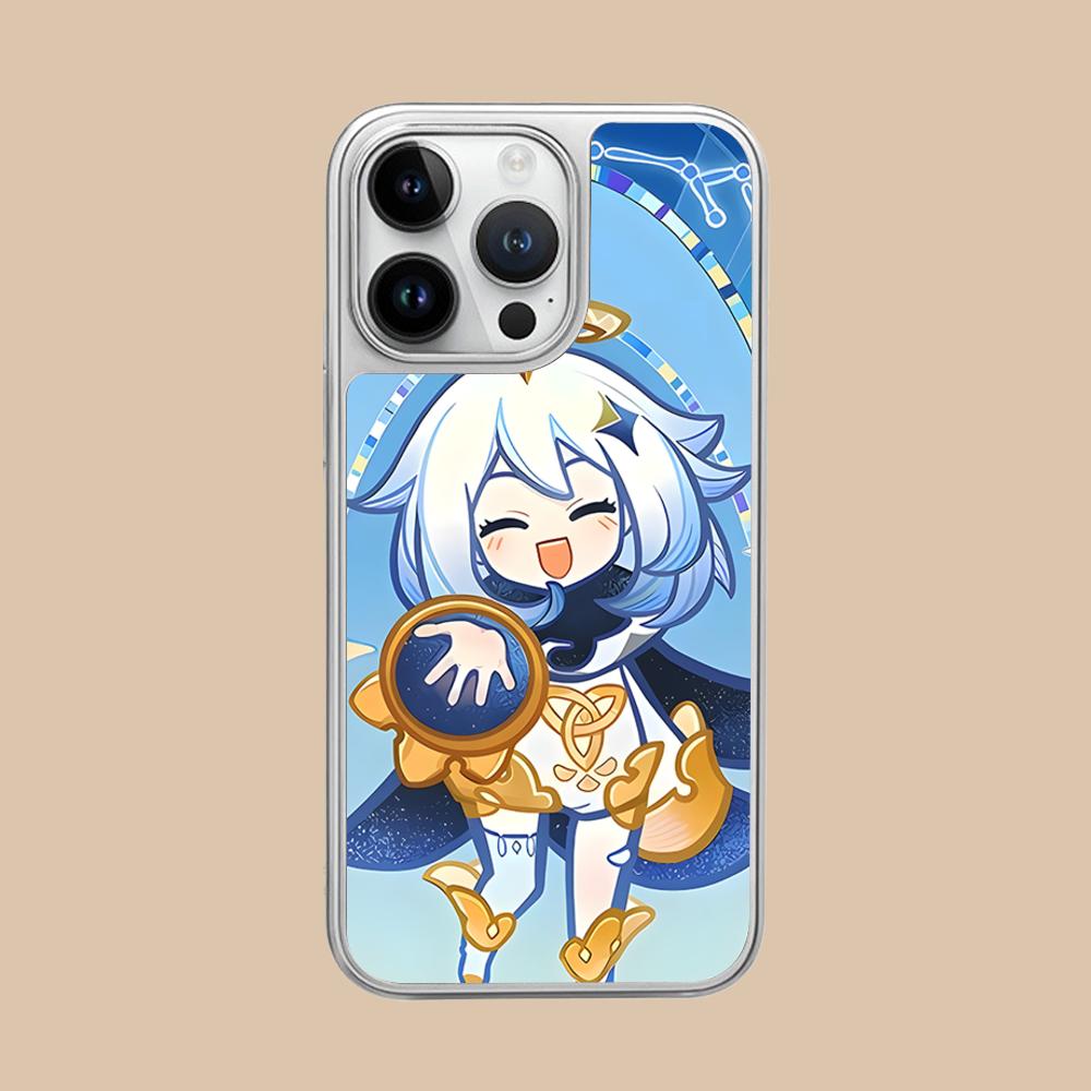 Игровой чехол для мобильного телефона GI Paimon с серебрением для iPhone 17 16 15 14 13 12 11 Air Pro Max Plus Цветная крышка