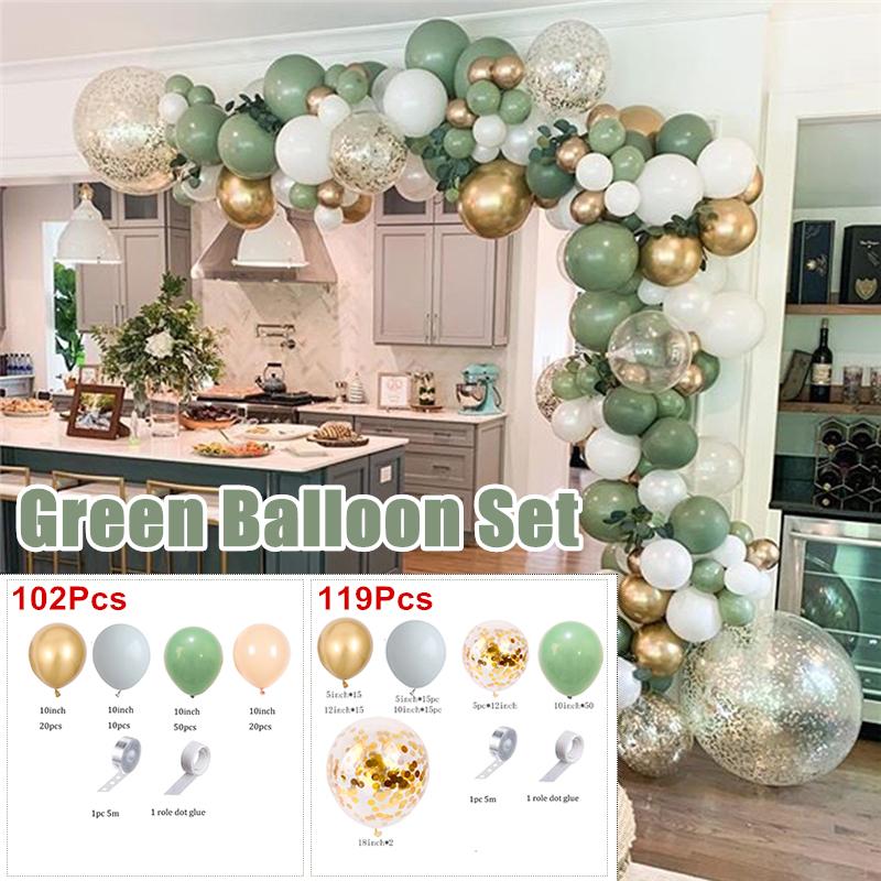 119Pcs Bean Green Gold Balloon Set for Birthday Party Decorations Wild Jungle Safari Forest Theme Garland Decor