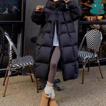Hooded down jacket women's medium and long winter new thickened knee small fashion loose warm jacket