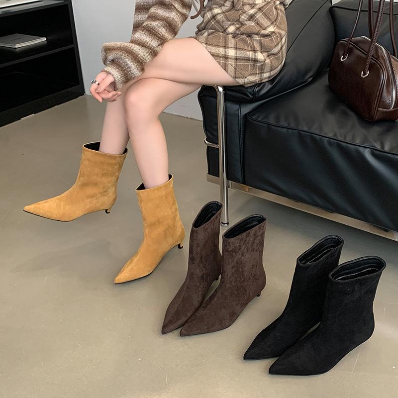 Fashion Autumn Winter Pointed Toe Ankle Boots Women Designer Vintage Thin Low Heel Shoes Modern SHort Botas Zapatos De Mujer