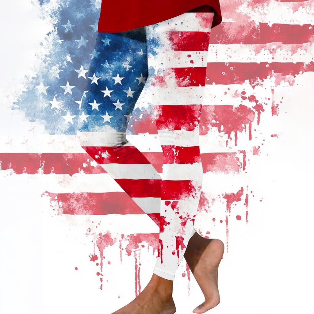 Women's Casual Fashion Outdoor Independence Day Printed Slim Elastic Yoga Pants Cropped Pants