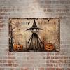 Винтажные украшения на Хэллоуин. Алюминиевая вывеска в деревенском стиле с милой, но страшной ведьмой и тыквами, идеально подходящая для вашего фермерского дома.