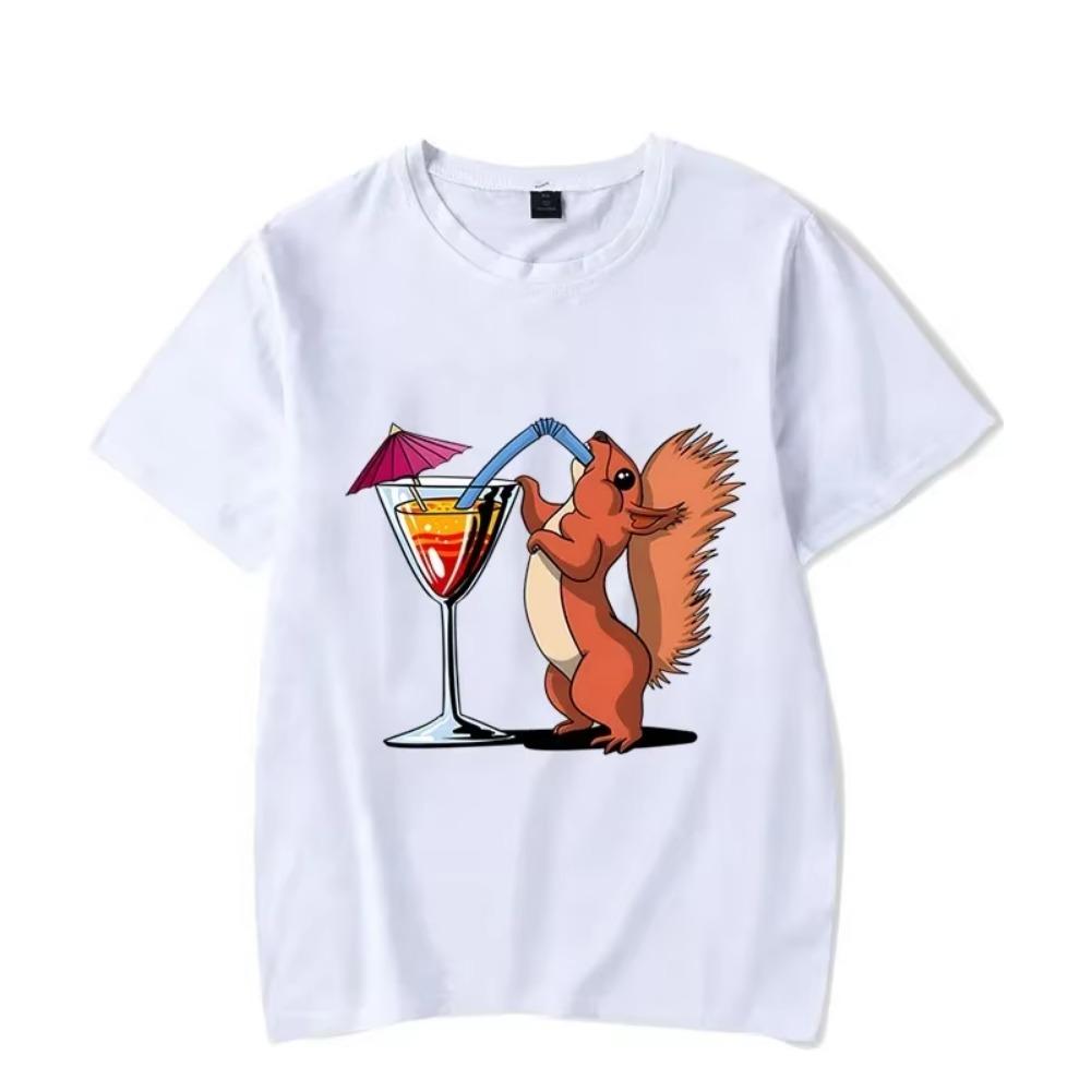 New Trendy Men T-shirt Squirrel Drinking Cocktail Funny Party Men Oversized T-shirts Short Sleeve Tops Summer Fashion Tshirts