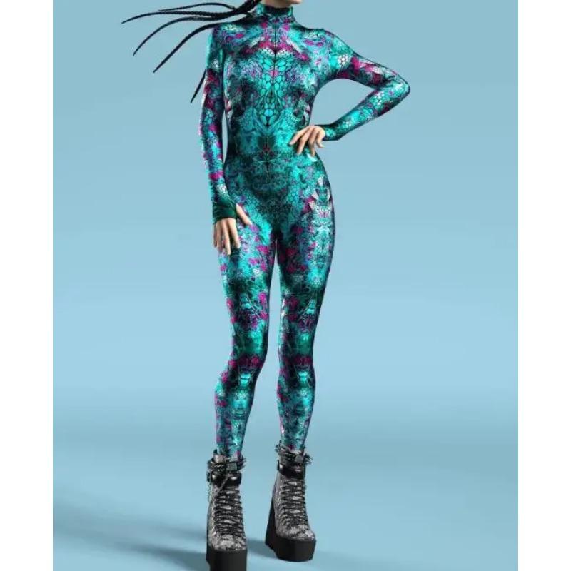 Женский облегающий комбинезон, одежда, красочный 3D принт, доспехи, зентай, боди, рукава для большого пальца, молния спереди, карнавальный костюм, наряд для вечеринки