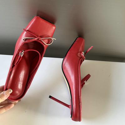 Модные новые белые туфли-балетки на высоком каблуке с квадратным бантом, сандалии, шлепанцы и женская обувь для лета, осени и зимы