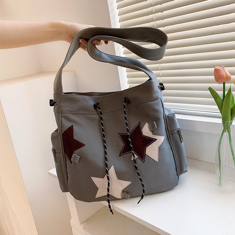 Американский Ретро Звездный Холщовый Рюкзак - Большая Вместимость, Стильная и Универсальная Сумка через Плечо
