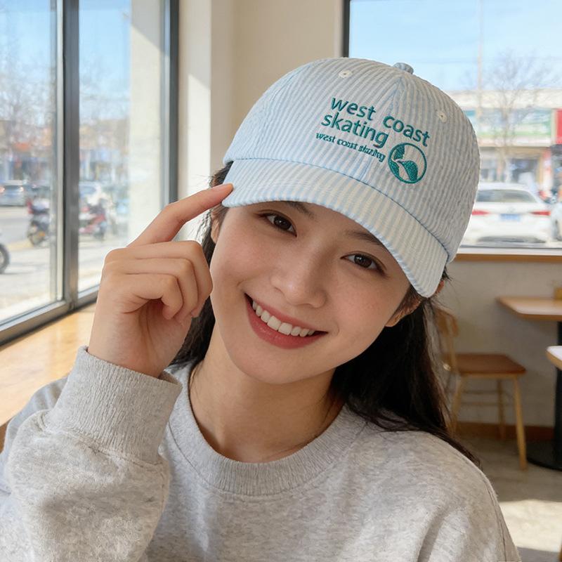 New summer thin sunscreen hat plaid college style embroidered letter cap showing face small baseball cap