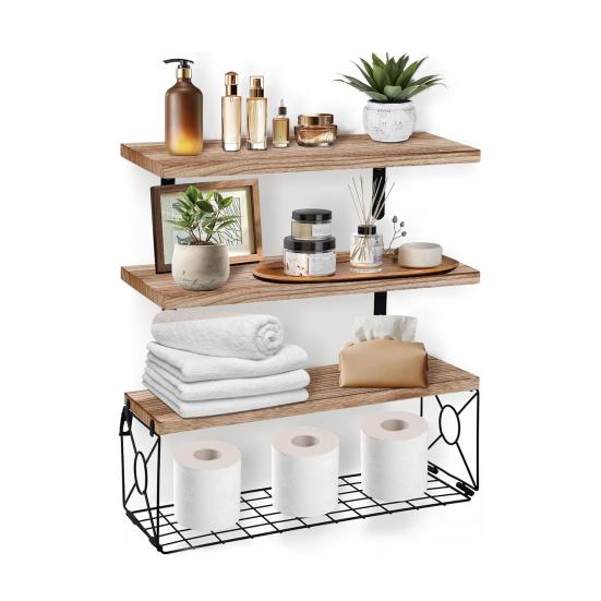 Настенная плавающая полка для ванной комнаты с металлическим ящиком, полка в деревенском стиле, деревянная, настенное крепление над унитазом, органайзер-стойка для хранения в домашнем офисе, гостиной