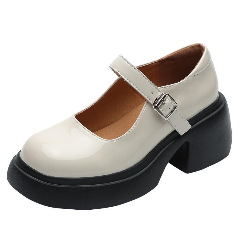 Туфли-лодочки на платформе и высоком каблуке, женские, весна и лето, новые, универсальные, с открытым верхом, французский толстый каблук, круглый носок, ремешок с пряжкой, одинарные