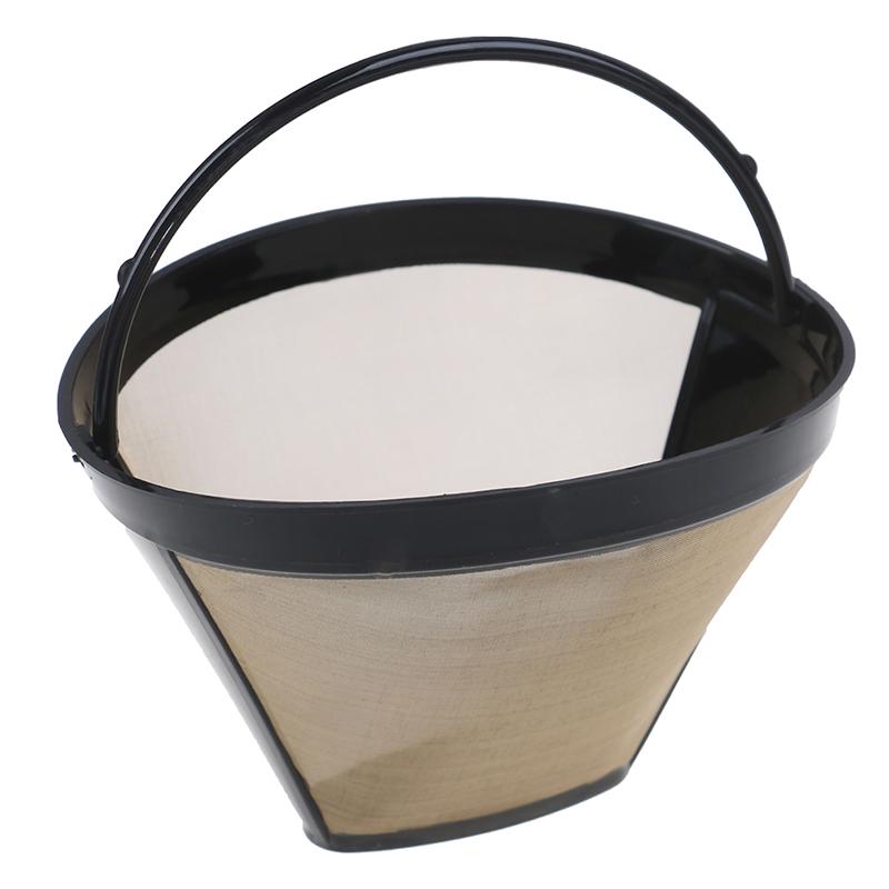 Моющийся фильтр для кофе с золотой ручкой, многоразовый конический фильтр для кофе