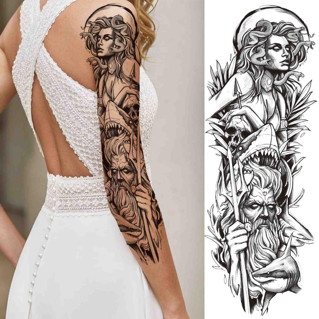 Реалистичные временные татуировки с изображением Бога Марса, рукава для мужчин и взрослых, поддельные татуировки с изображением орла, льва, воина, наклейка, моющаяся тату на всю руку, длинная